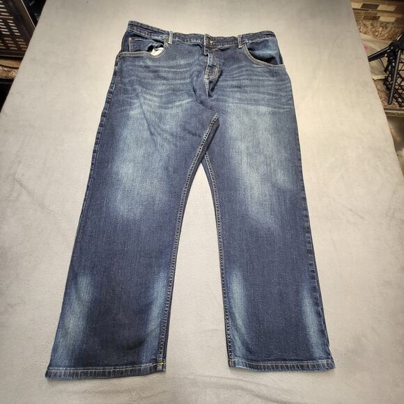 Foundry Jeans Mens 42x28 Blue Straight Leg Flex 360 Denim Stretch Distressed - Picture 1 of 10